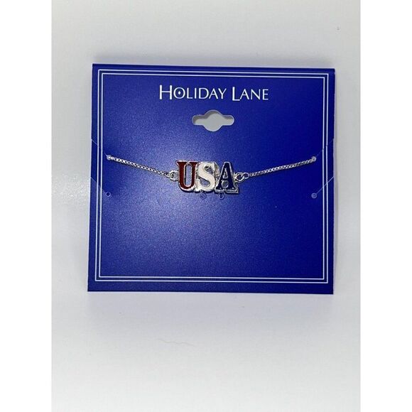 Charter Club Holiday Lane Silver-Tone Pavé Red, White & Blue USA Slider Bracelet - Picture 4 of 4